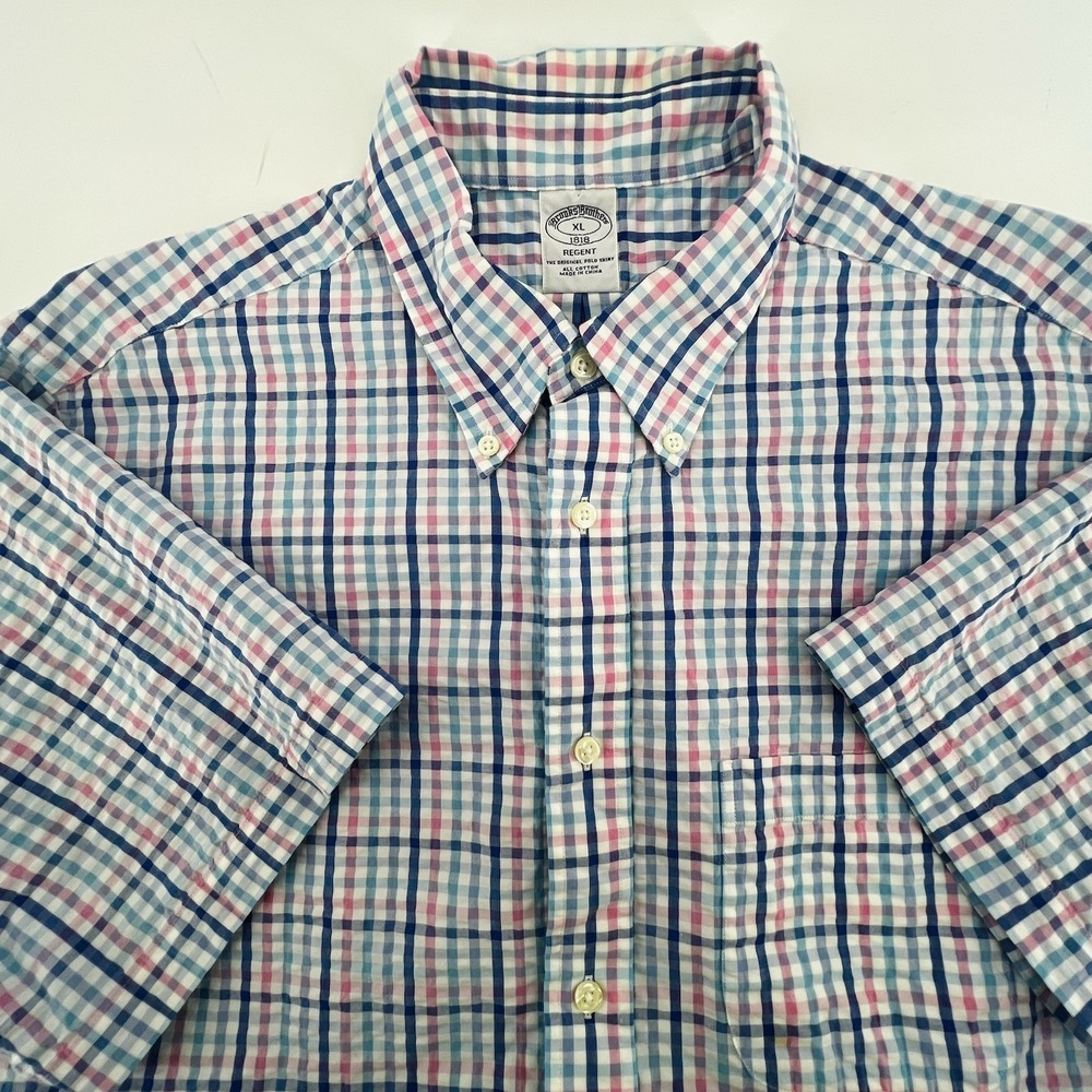 Brooks Brothers Shirt Mens XL Blue Green Plaid Regent 1818 Cotton Button Down